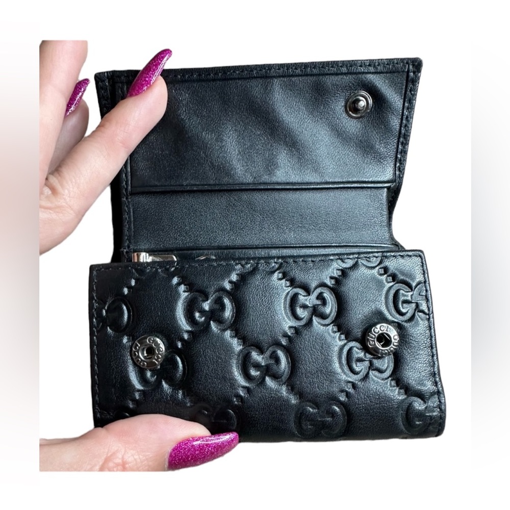 GUCCI RARE LARGE GG GUCCISSIMA BLACK LEATHER 6 RING CASE WALLET - Picture 7 of 15
